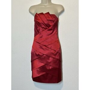 Jessica McClintock Womens Red Satin Strapless‎ Cocktail Dress Size 4 Event